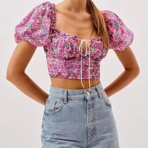 FOR LOVE & LEMONS KATARINA PINK FLORAL CROP TOP XS!